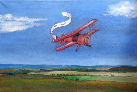 V pět v kině, olej na plátně, 2020